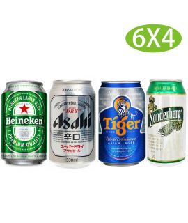 6x4 日本朝日啤酒 辛口+荷蘭製喜力啤酒+新加坡 老虎啤酒+韓國製 Sonderberg 啤酒 (330ml x 24 罐)