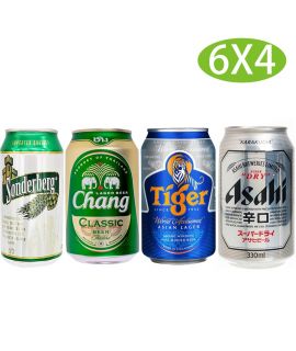 6x4 日本朝日啤酒 辛口+泰象啤酒+新加坡 老虎啤酒+韓國製 Sonderberg 啤酒(330ml x 24 罐)
