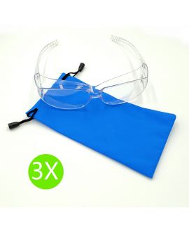 台灣製 3X(带眼鏡袋) 醫療所用 防飛防疫抗疫沫護目鏡 3副